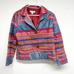 Coldwater Creek Womens Blazer Jacket Southwestern Boho Denim Artsy Multi 10P